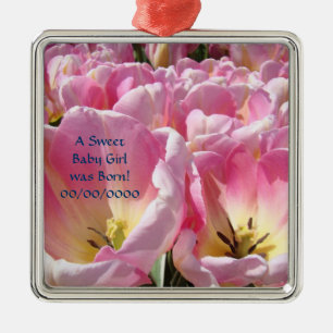 Ornamento De Metal Uma Menina Doce era Nascer! Dons Tulipas Rosa