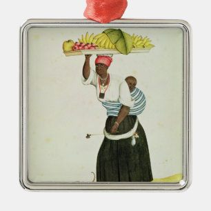 Ornamento De Metal Uma mulher que leva uma bandeja de fruta em sua
