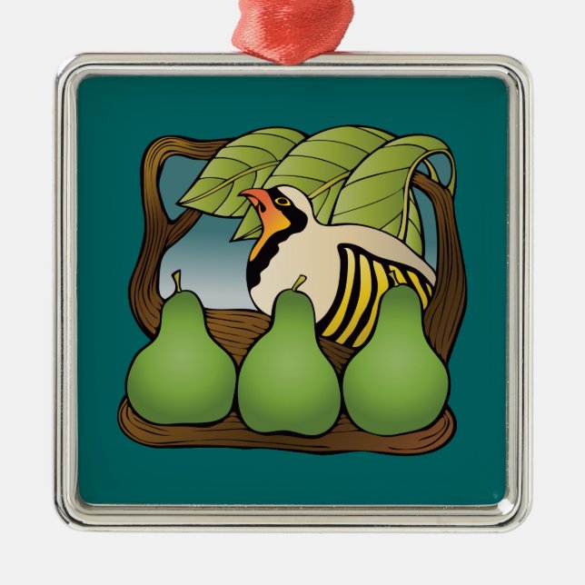 Ornamento De Metal Uma perdiz em uma árvore de pera (Frente)