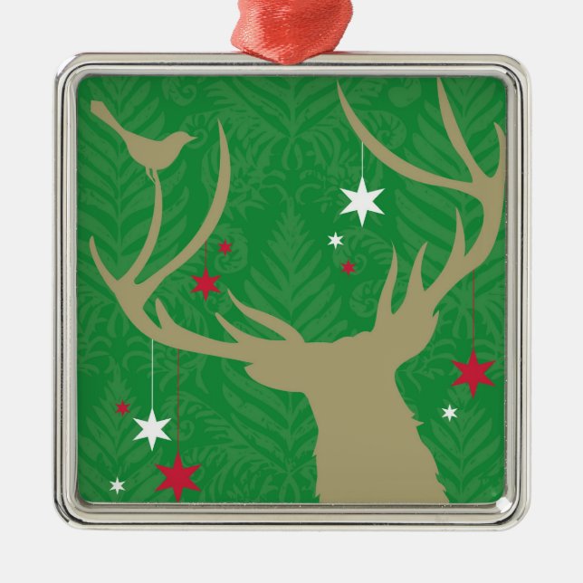 Ornamento De Metal Uma silhueta de um cervo com as estrelas que (Frente)