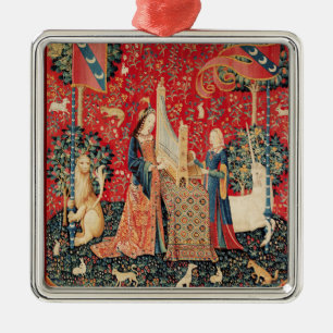 Ornamento De Metal UNICORN E SENHORA JOGANDO ORGAN Red Green Floral