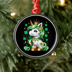 Ornamento De Metal Unicórnio Fofo Trevo Dia de São Patrício