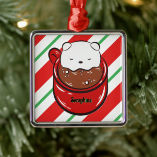 Ornamento De Metal Ursa Chocolate Quente de Natal Nome Listras de Can