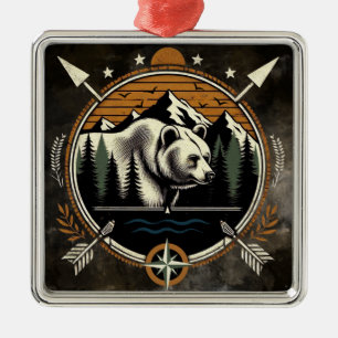 Ornamento De Metal Ursa montanhista rústica e vintage ao ar livre