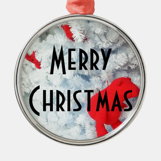 Ornamento De Metal Ursinho Vermelho na Árvore de Natal (Frente)