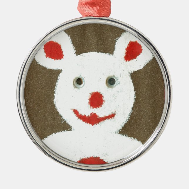 Ornamento De Metal Urso Branco com Nariz Vermelho, Boca e Ouvidos (Pa (Frente)
