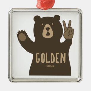 Ornamento De Metal Urso da Paz do Colorado Dourado