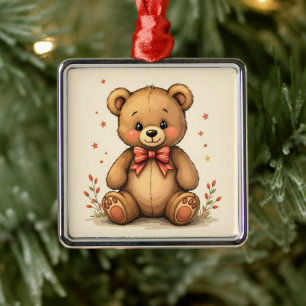 Ornamento De Metal Urso marrom pequeno e fofo com gravata