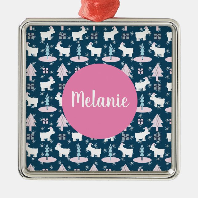 Ornamento De Metal Urso Polar e Árvores Monograma Presente (Frente)