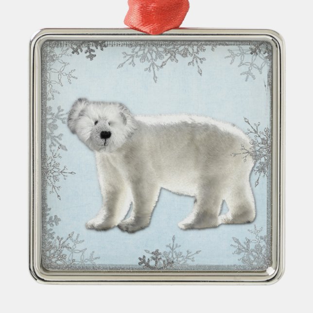 Ornamento De Metal urso polar floco de neve (Frente)