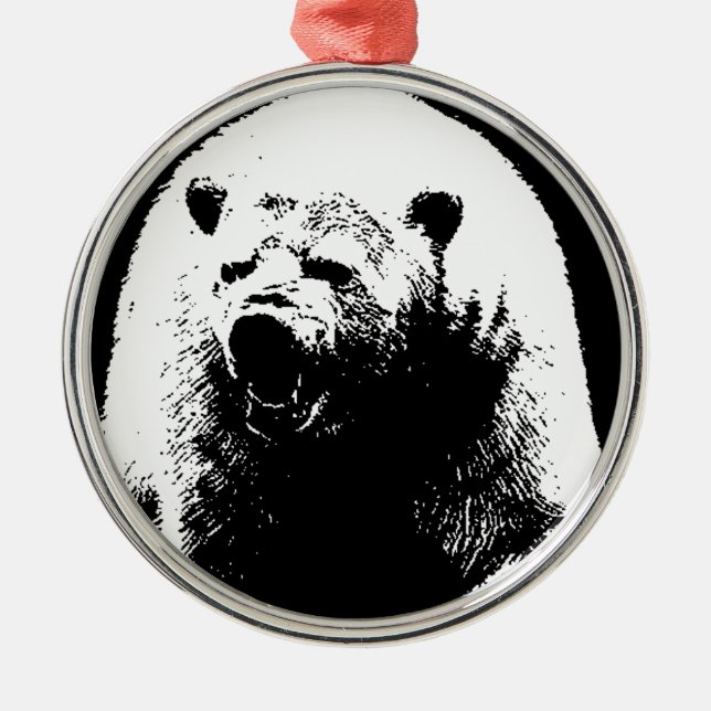 Ornamento De Metal Urso Polar Pop de Arte Preta e Branca (Frente)