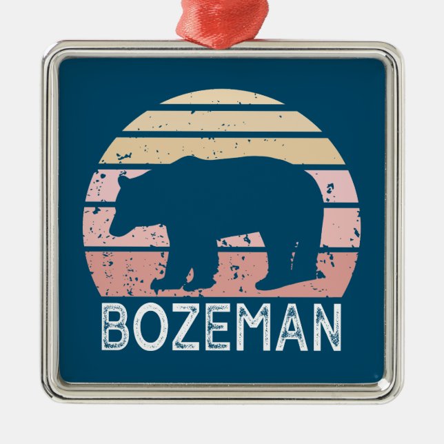 Ornamento De Metal Urso Retro de Bozeman Montana (Frente)
