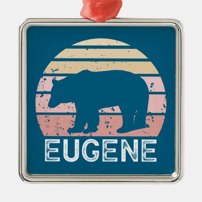 Ornamento De Metal Urso Retro de Eugene Oregon (Frente)