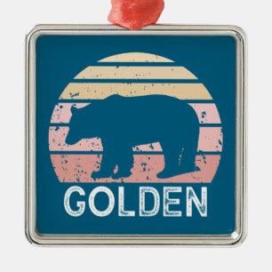 Ornamento De Metal Urso Retro Golden Colorado