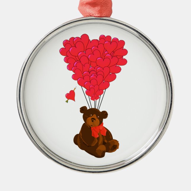 Ornamento De Metal Ursos de pelúcia e balões cardíacos (Frente)