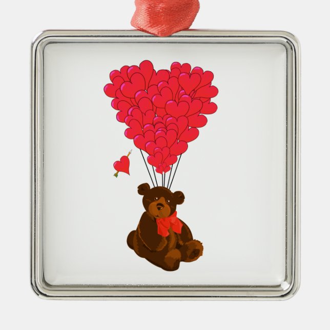 Ornamento De Metal Ursos de pelúcia e balões cardíacos (Frente)