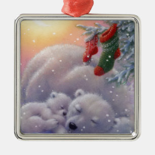Ornamento De Metal Ursos Polares de Natal Dormindo