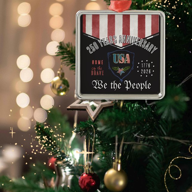Ornamento De Metal US 250 We the People Patriotic Anniversary Square  (US 250 We the People Patriotic Anniversary Square Metal Ornament)