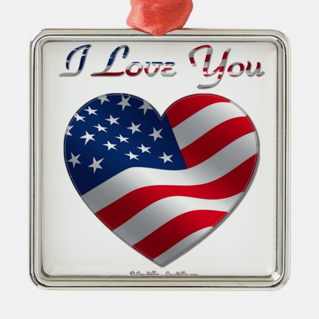 Ornamento De Metal USA Flag Heart I Love You (Frente)