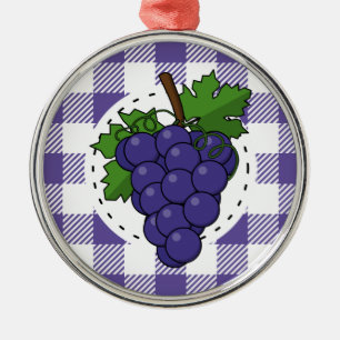 Ornamento De Metal Uvas em Xadrez violeta branca