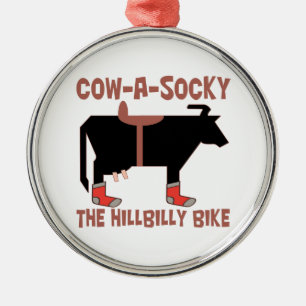 Ornamento De Metal Vaca-Um-Socky a bicicleta do HillBilly