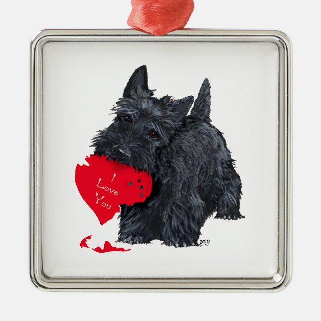 Ornamento De Metal Valentine de Terrier Escocês (Frente)