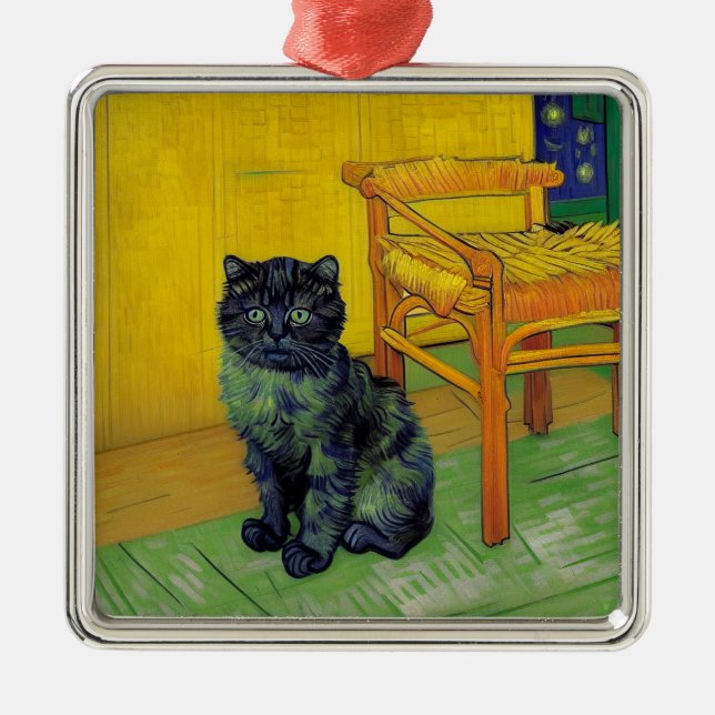 Ornamento De Metal Van Gogh Black Cat (Frente)