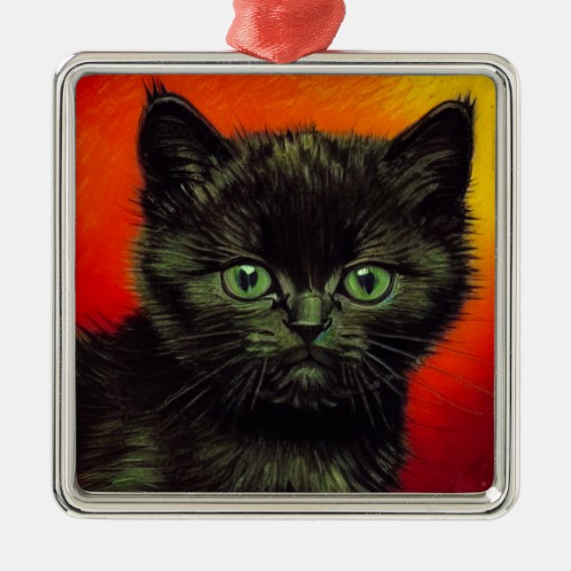 Ornamento De Metal Van Gogh Black Kitten (Frente)