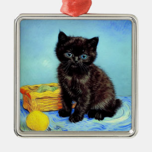 Ornamento De Metal Van Gogh Black Kitten com Yarn