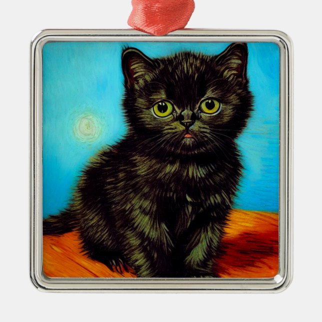 Ornamento De Metal Van Gogh Style Pouting Kitten (Frente)