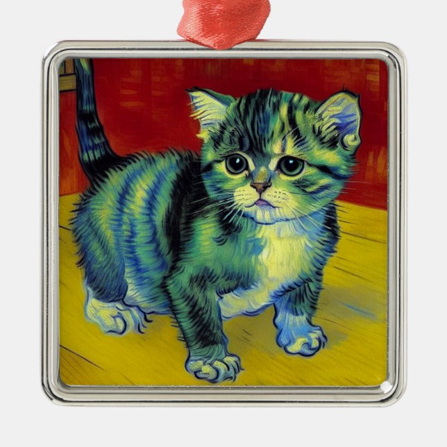 Ornamento De Metal Van Gogh Tabby Cat (Frente)