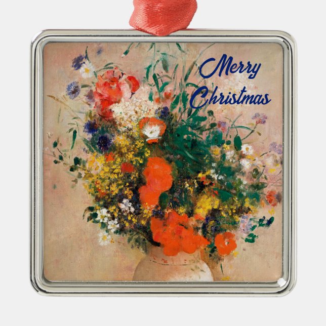 Ornamento De Metal Vase das Flores por Redon Feliz Natal (Frente)