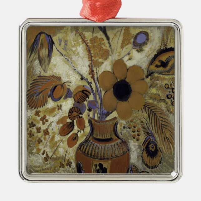 Ornamento De Metal Vaso de Etruscan com flores (Frente)