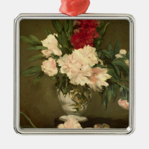 Ornamento De Metal Vaso de Manet   das peônias em um suporte pequeno