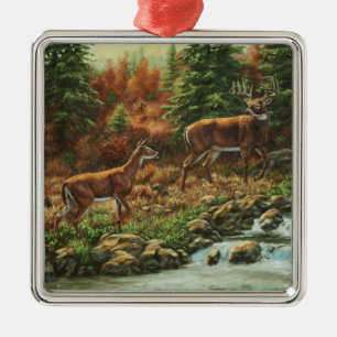 Ornamento De Metal Veado-de-Whitetail e Waterfall