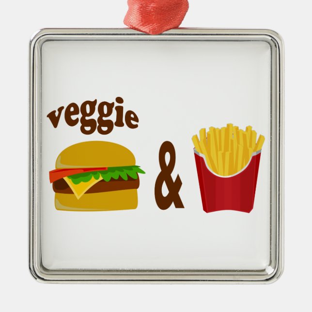 Ornamento De Metal Veggie Burger e Fries (Frente)