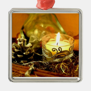 Ornamento De Metal Vela e Pinecone