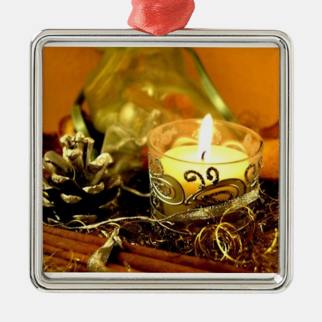 Ornamento De Metal Vela e Pinecone (Frente)