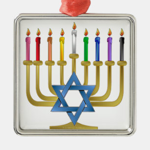 Ornamento De Metal Velas de Arco-íris de Hanuka Menorah Dourada