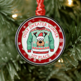 Ornamento De Metal Vencedor do Primeiro Lugar Suéter Feio de Natal