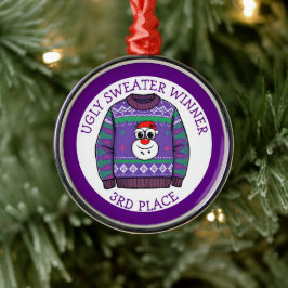 Ornamento De Metal Vencedor do Terceiro Lugar de Suéter Feio de Natal