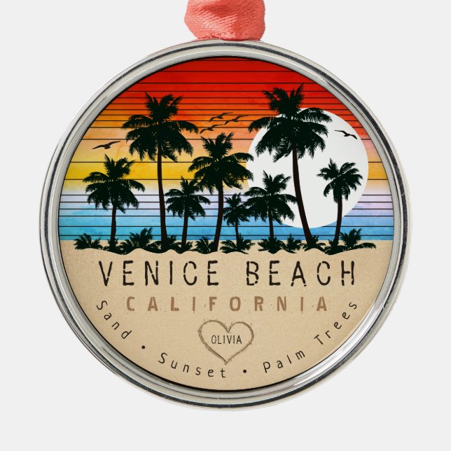 Ornamento De Metal Venice Beach California Retro Palm tree Souvenir (Frente)