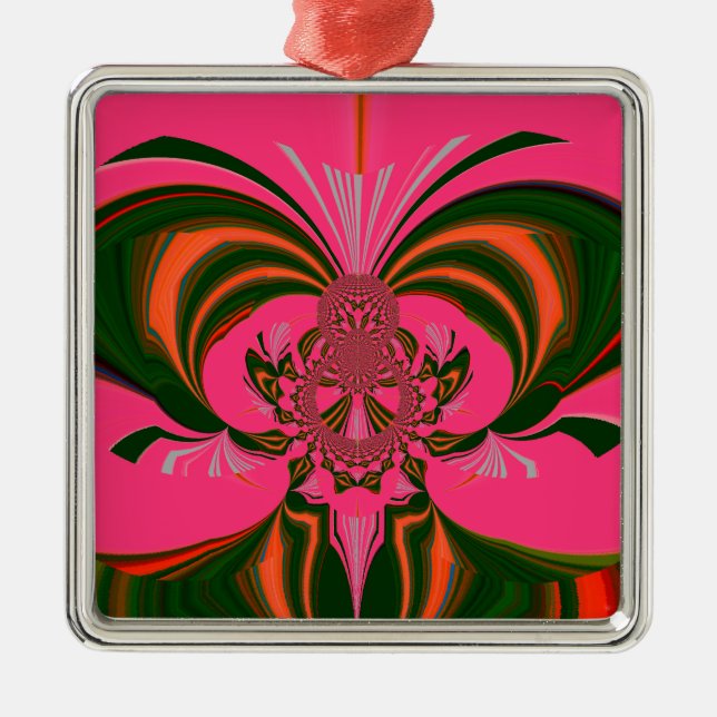 Ornamento De Metal Verde-Ouro Vermelho Rosa-Quente (Frente)