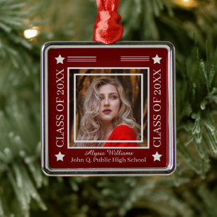 Ornamento De Metal Vermelho Dk Fotográfico Classe prateada de gradu