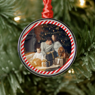 Ornamento De Metal Vermelho e Branco modernos listrados