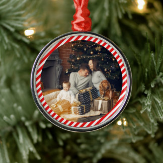 Ornamento De Metal Vermelho e Branco modernos listrados