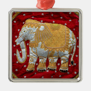 Ornamento De Metal Vermelho Embellished e ouro do elefante indiano