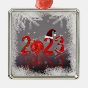 Ornamento De Metal Vermelho Festivo Feliz Natal Ano Novo 2023