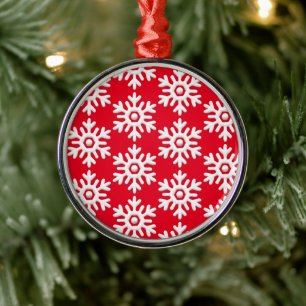 Ornamento De Metal Vermelho-floco de neve branco minimalista moderno