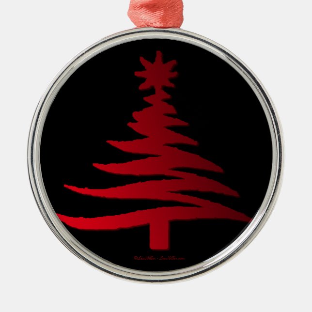 Ornamento De Metal Vermelho Impressão de Estêncil de Árvore de Natal  (Frente)